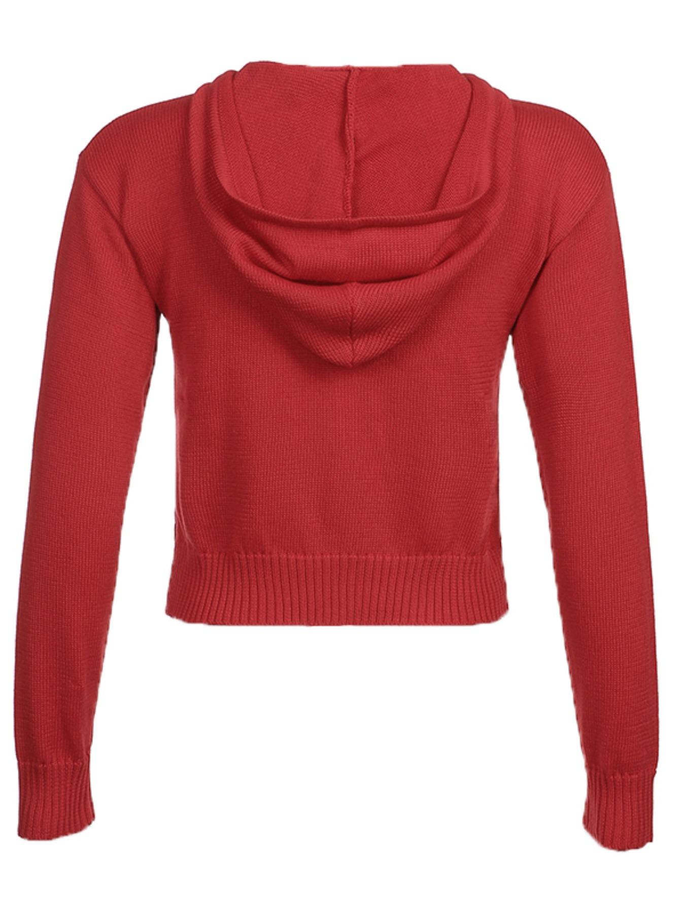 Women's Plain Drawstring Drop Shoulder Zip Up Hooded Crochet Cardigan, Casual Solid Dual Pocket Long Sleeve Outerwear, Women's Clothing