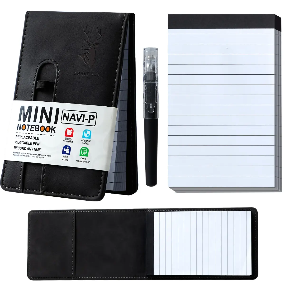 Premium A7 Small Pocket Notebook Set with Pen, 50-Sheet Refillable Lined Paper Notepad, Professional Mini Writing Pad for Business Meetings, Study & Quick Memo, Elegant Minimalist Holiday Stocking Stuffer Gift