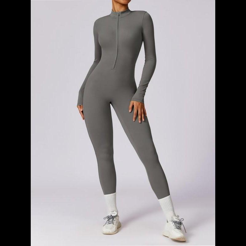 Women'sSolidZipUpLongSleeveSportsJumpsuit,CasualSportyJumpsuitforYogaGym,AthleticOnePieceOutfit,FitnessWomenswearClothes,OutfitsToHideTummyUk,WinterOutfits,GirlsGifts,TummyControl