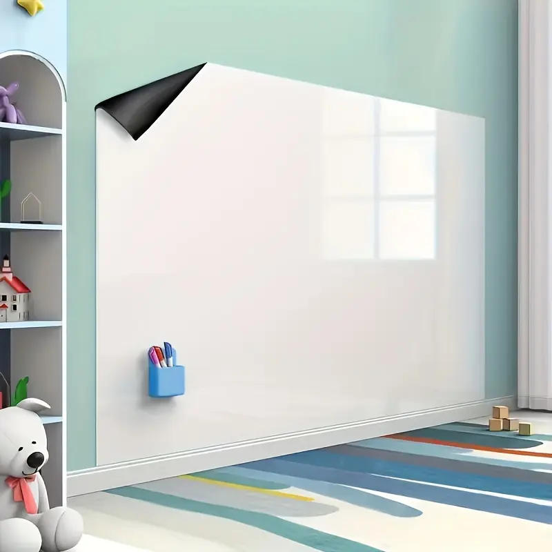 One roll of self-adhesive blackboard/greenboard/whiteboard wall sticker, removable. The whiteboard comes with 3 water-based markers;  The blackboard comes with 5 pieces of chalk. Made of PVC material, suitable for classrooms, home message boards