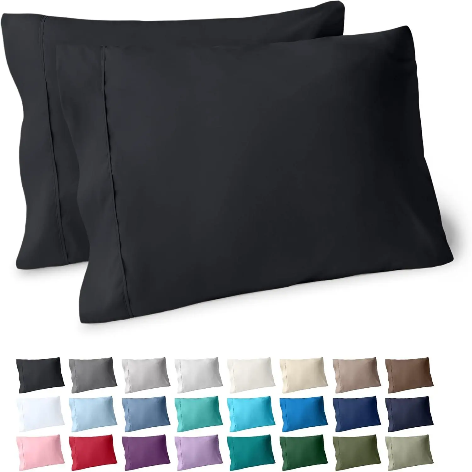 Premium 1800 Ultra-Soft Microfiber Pillowcase Set - Double Brushed - Hypoallergenic - Wrinkle Resistant (Standard Pillowcase Set of 2, Black)