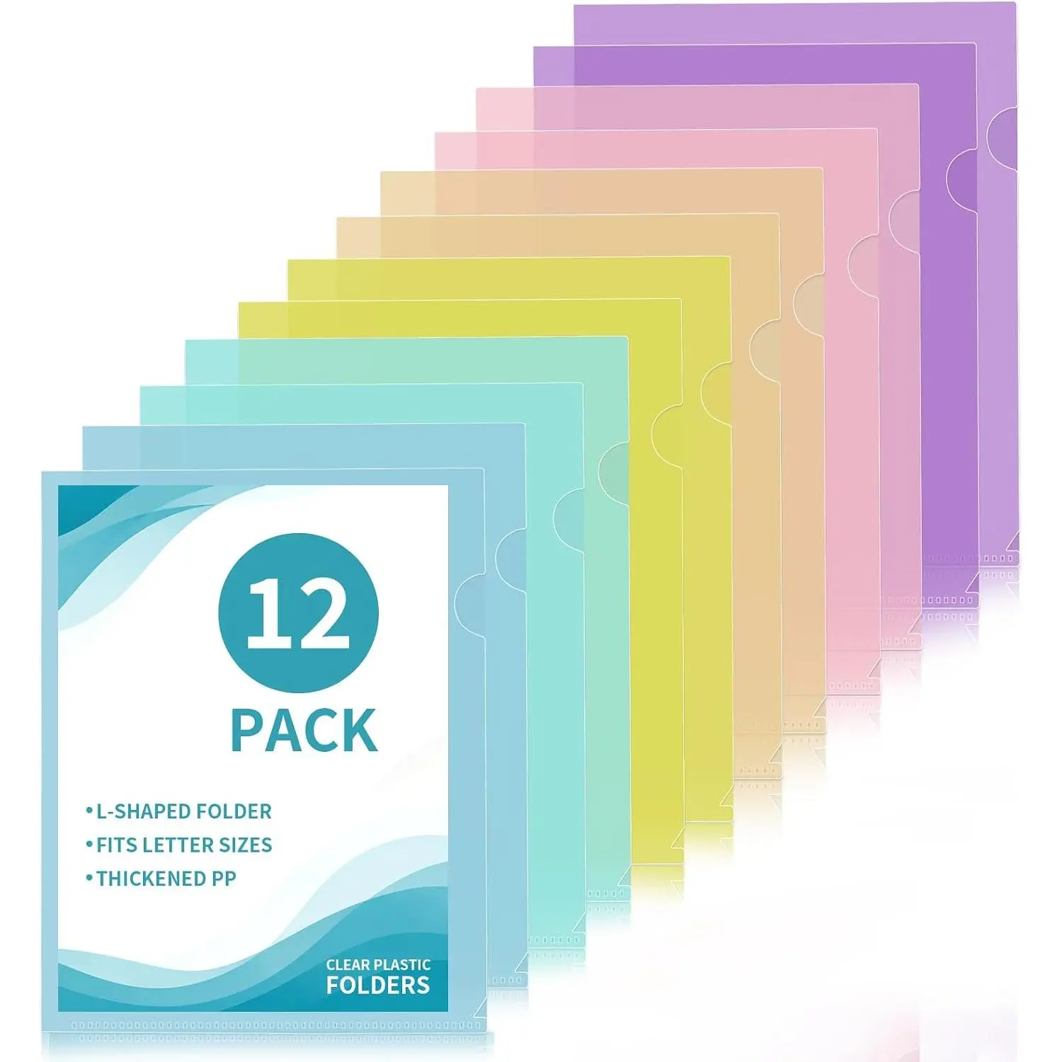 12 Pack Plastic File Folders, Letter Size Clear Project Sleeves for 8.5 x 11 Paper,  Colors Transparent Document Protectors, Acid-Free Poly Jackets for , School & Office