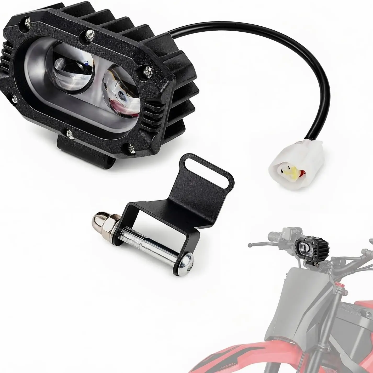 E-Bike Dual-Beam Headlight for Yozma in 10 Electric Dirt Bike, Plug & Play Motorcycle Parts, Aluminum Construction, Water-Resistant, Easy Installation