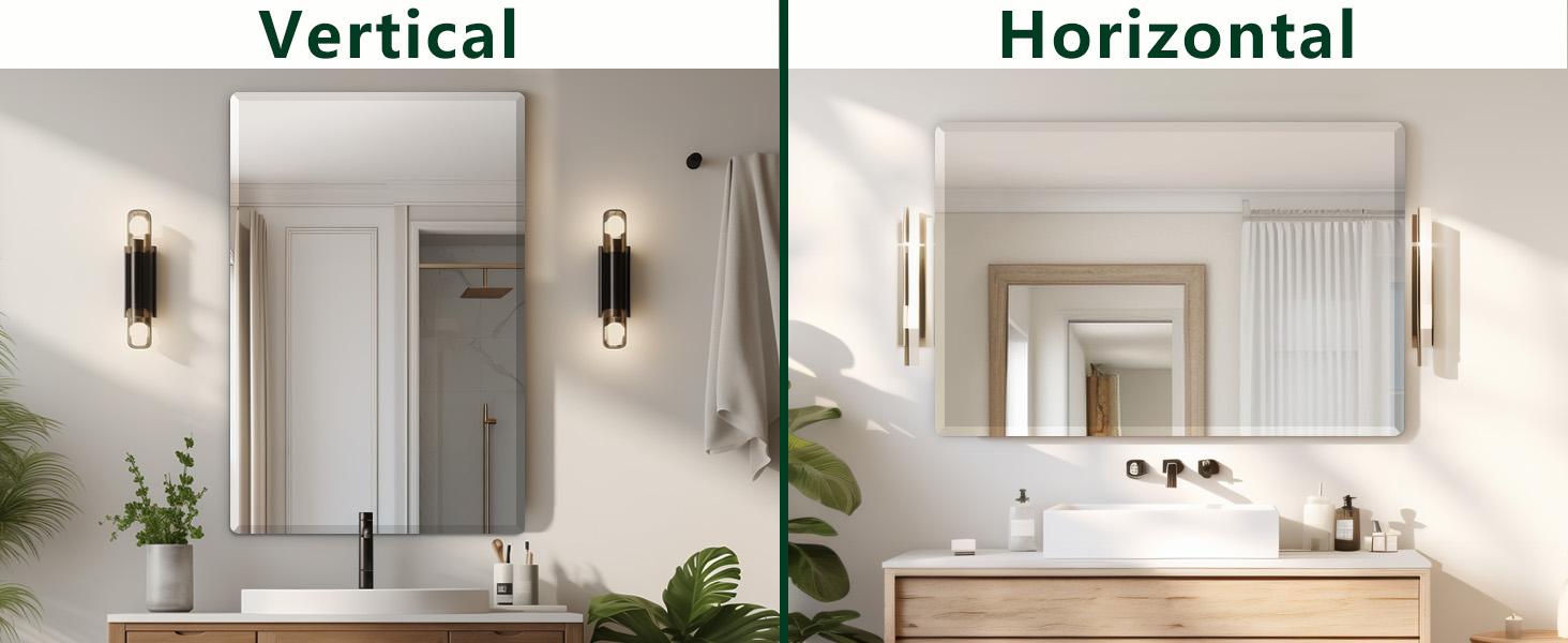 Beveled Mirror, Wall Mirror 18" x 24", Frameless Rectangle Mirror with Beveled Edge, Hangs Horizontally or Vertically.Rounded Corner Tempered Beveled Mirror, Wall Mirror 18" x 24", Frameless Rectangle Mirror with Beveled Edge, Hangs Horizontally or Vertically.Rounded Corner Tempered