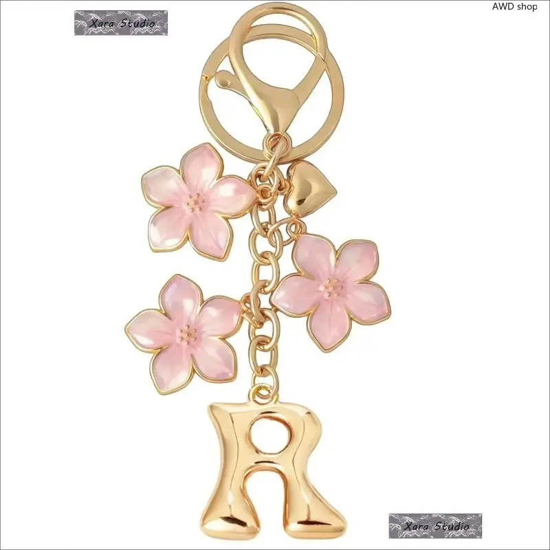 Women Personalized Bubble Initial Keychain, A-Z Letter Key Holder with Floral Charm, Cute Aesthetic Bag Ornament for Purses and Backpacks, Trendy Accessory for Daily Carry and Gifting