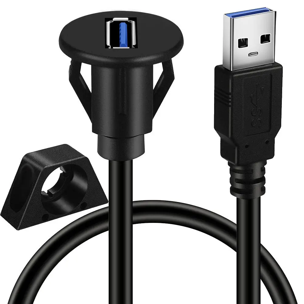 1 Pack Synthetic USB 3.0 Male to Female Flush Mount Socket Extension Cable with Clip, 3ft Flush Panel Mount Extension for Boat Dashboard (Automotive & Motorcycle Electronic Accessory)