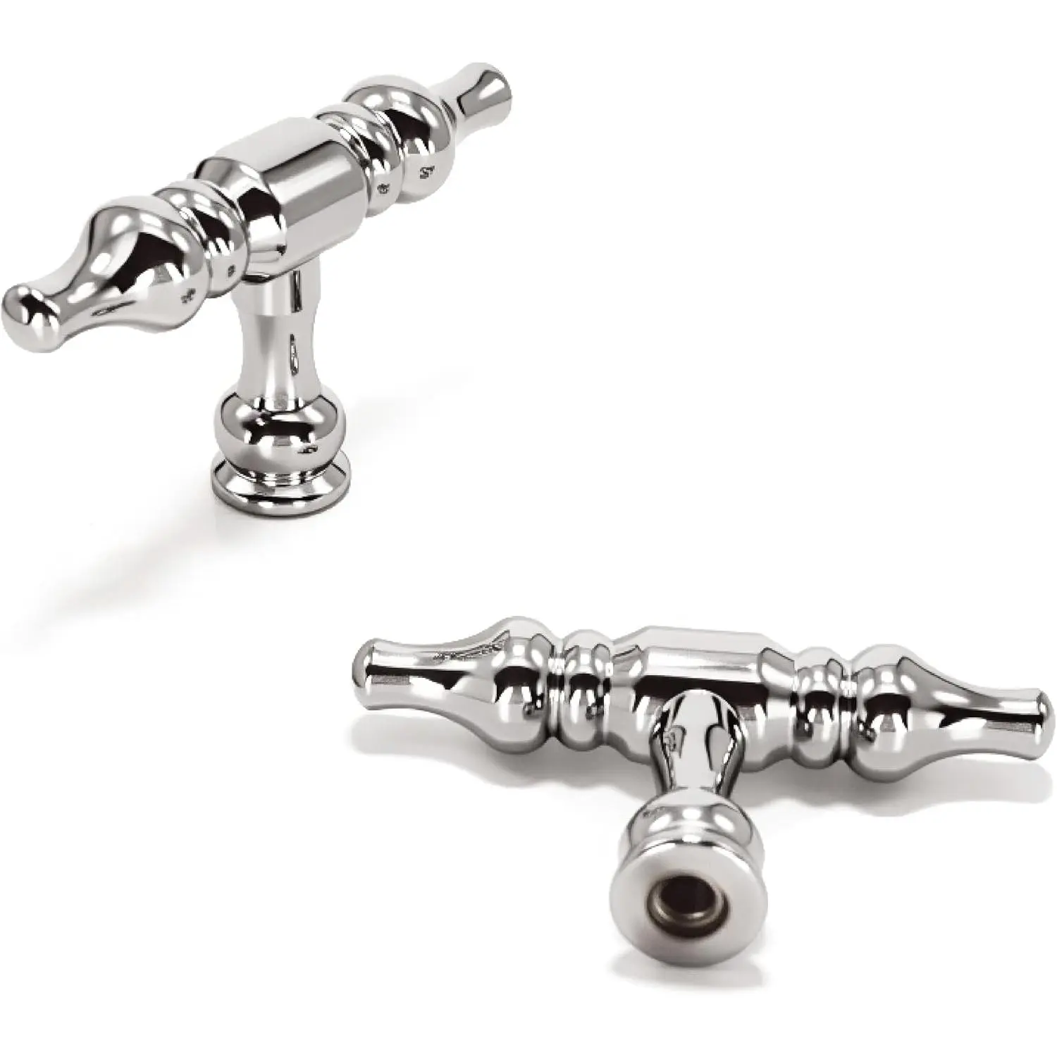 2 Pack Polished Chrome Cabinet Knobs - 2.24 Inch Traditional T-Bar Drawer Pulls, Zinc Alloy  Single Hole Handles for Kitchen Cabinets, Dresser, Bathroom  & Furniture DIY
