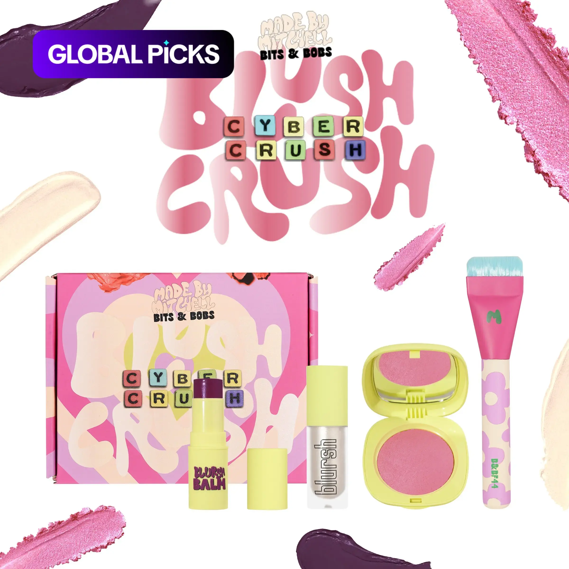 [Made by Mitchell] Bits & Bobs Collection – Cyber Crush Blush Bundle | Glowy Sculpted Cheeks, Blush, Highlight & Balm Makeup Set
