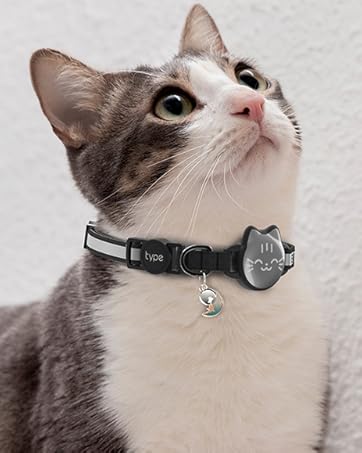Waterproof Airtag Cat Collar, Breakaway Cat Airtag Collar with Luminous & Reflective Fish Pattern, Lightweight Kitten Collar for Apple Air tag, Hidden GPS Tracker Holder for Cats, Kittens(9-13")