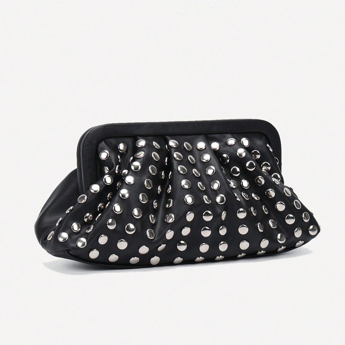 New Fashionable Versatile Simple Rivet Banquet Clutch Bag Niche Design High-End Retro Punk Style Popular Design Commuting Shopping Ladies Black, Halloween Purse Perfect Handbag For Fancy Party Halloween Fashion & Gothic Fashion
