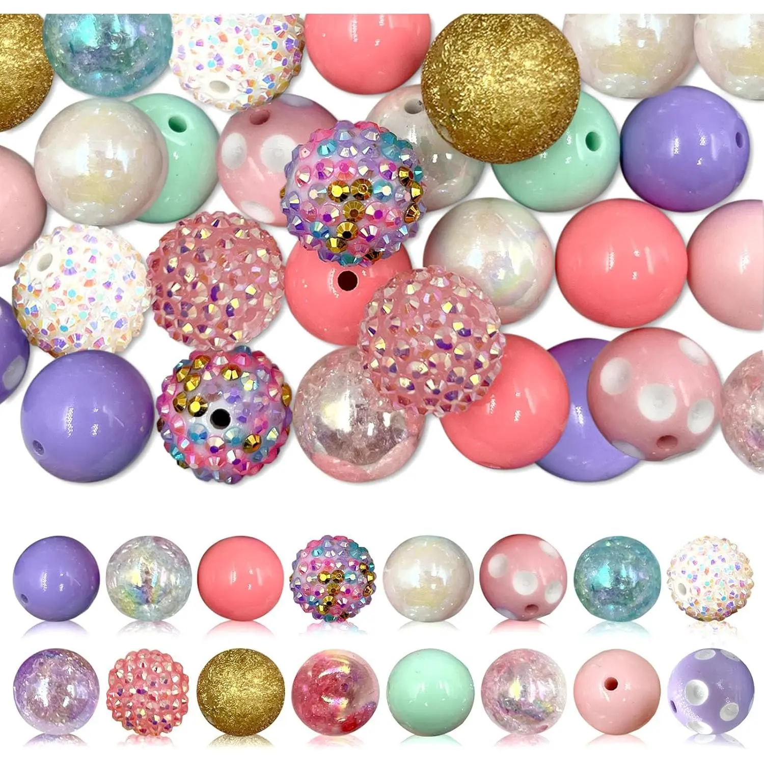 50 count Chunky Bubblegum Beads, 20mm Chunky Bubble  Beads for DIY Beadable Pens Bracelets Necklaces  Beaded Craft  Making (Light Colored)