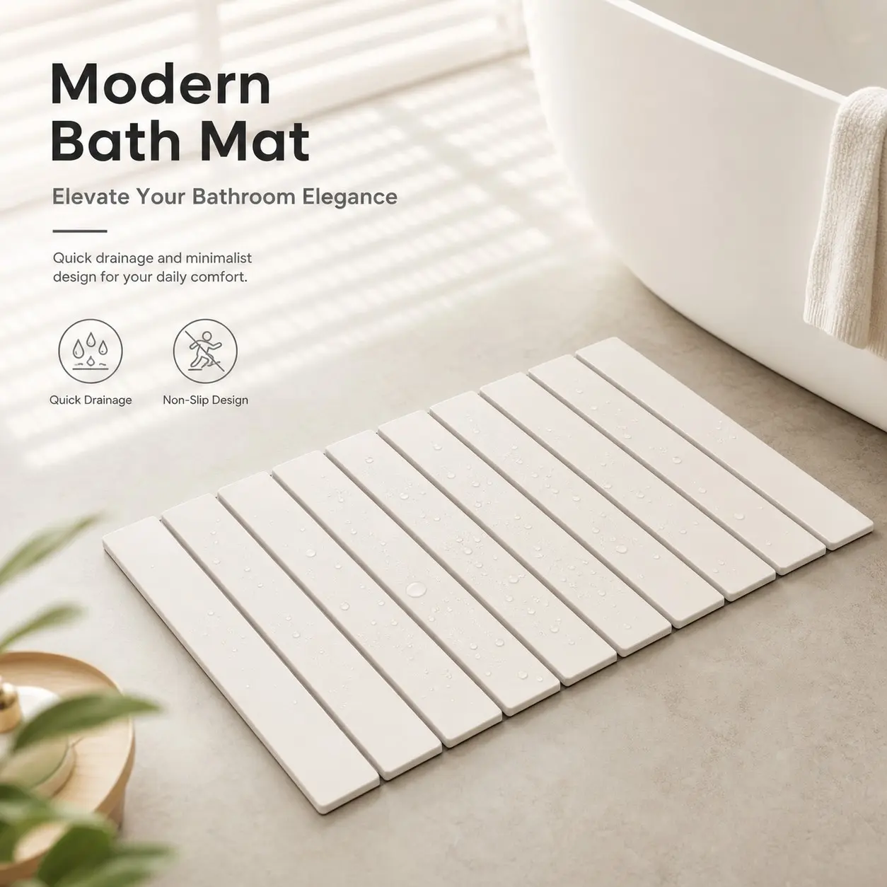 Minimalist Diatomaceous Earth Bathroom Mat, Quick Absorbent Non-Slip Shower Rug, Modern Waterproof Bath Mat for Bathtub and Shower Area, Nonslip Bathtub Mat, Nonslip Bathroom Rugs, Diatomite Bath Mat