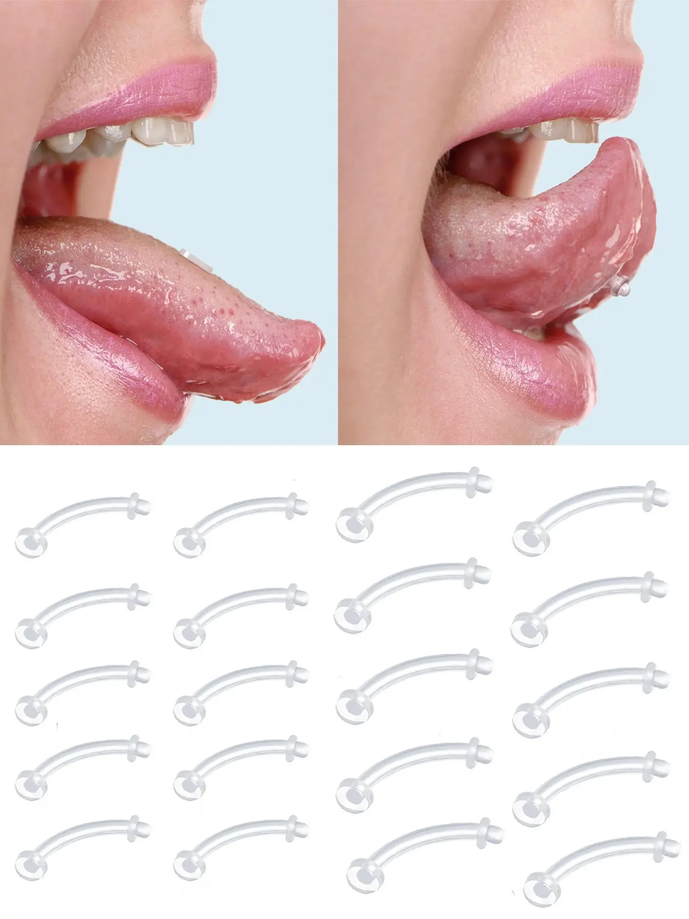 20Pcs 14G Clear Tongue Rings with Flat Bottom Retainers Flexible Bioflex Invisible Belly Button Rings Hypoallergenic Tongue Piercing Jewelry for Sports Work Back to School Gift 12 14mm