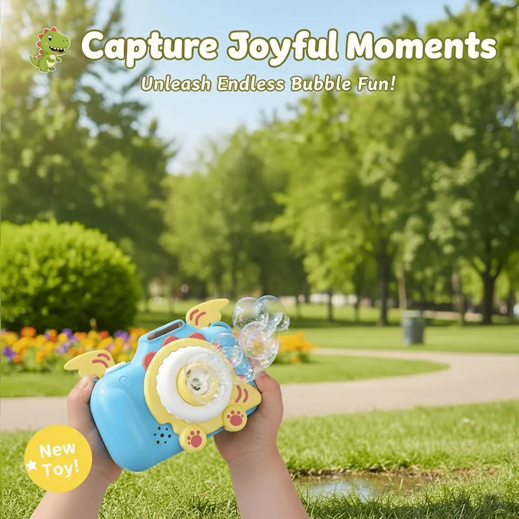 1pc Cute Animal Bubble Camera, Automatic Bubble Machine Toy with Lanyard, Outdoor Summer Bubble Maker, 4 Styles: Dinosaur/Cat/Cow/Dolphin, Bubble Solution Not Included, Perfect Birthday Party Gift, The Color of the Hanging Rope Is Random