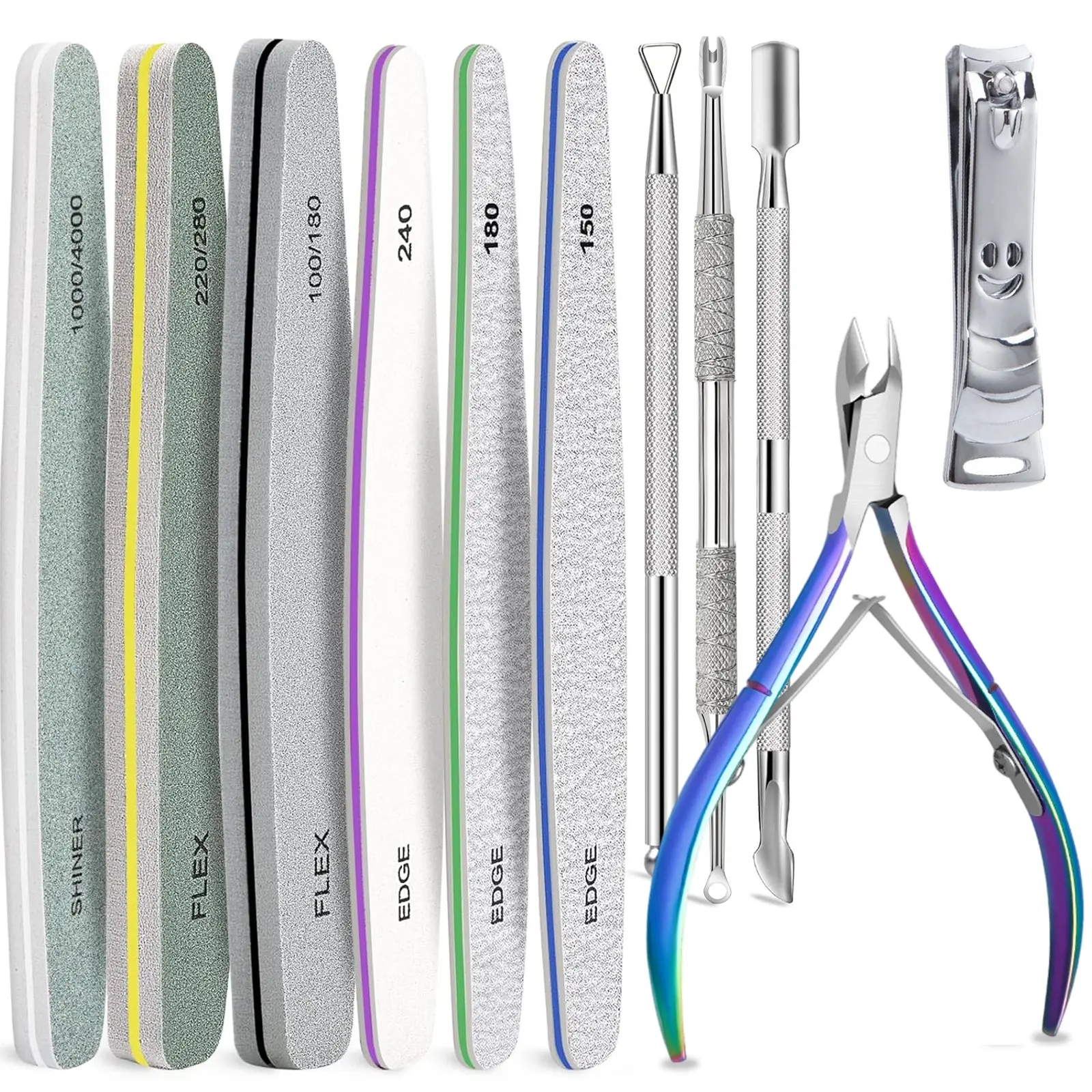 Nail Care Tool Kit with Cuticle Trimmer, Cuticle Pusher, Nail Files and Buffers Blocks, Emery Boards, Nail Prep for Manicure & Pedicure for Women