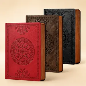 3-Pack A6 Vintage Leather Journal Notebook Set, Embossed Hardcover, Thick Paper Writing Diaries for Office, Travel & Gifting (Office Stationery Supplies)