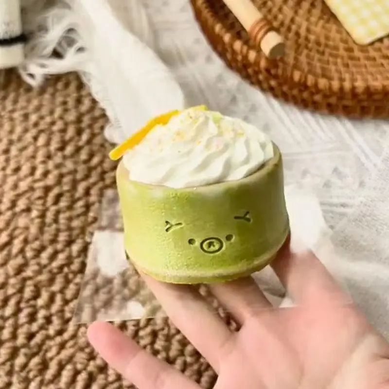 Kawaii Rilakkuma Matcha Cream Cake Mochi Squishy Toy Soft TPR Squeeze Fidget Toy Realistic Dessert Stress Relief Desk Gift