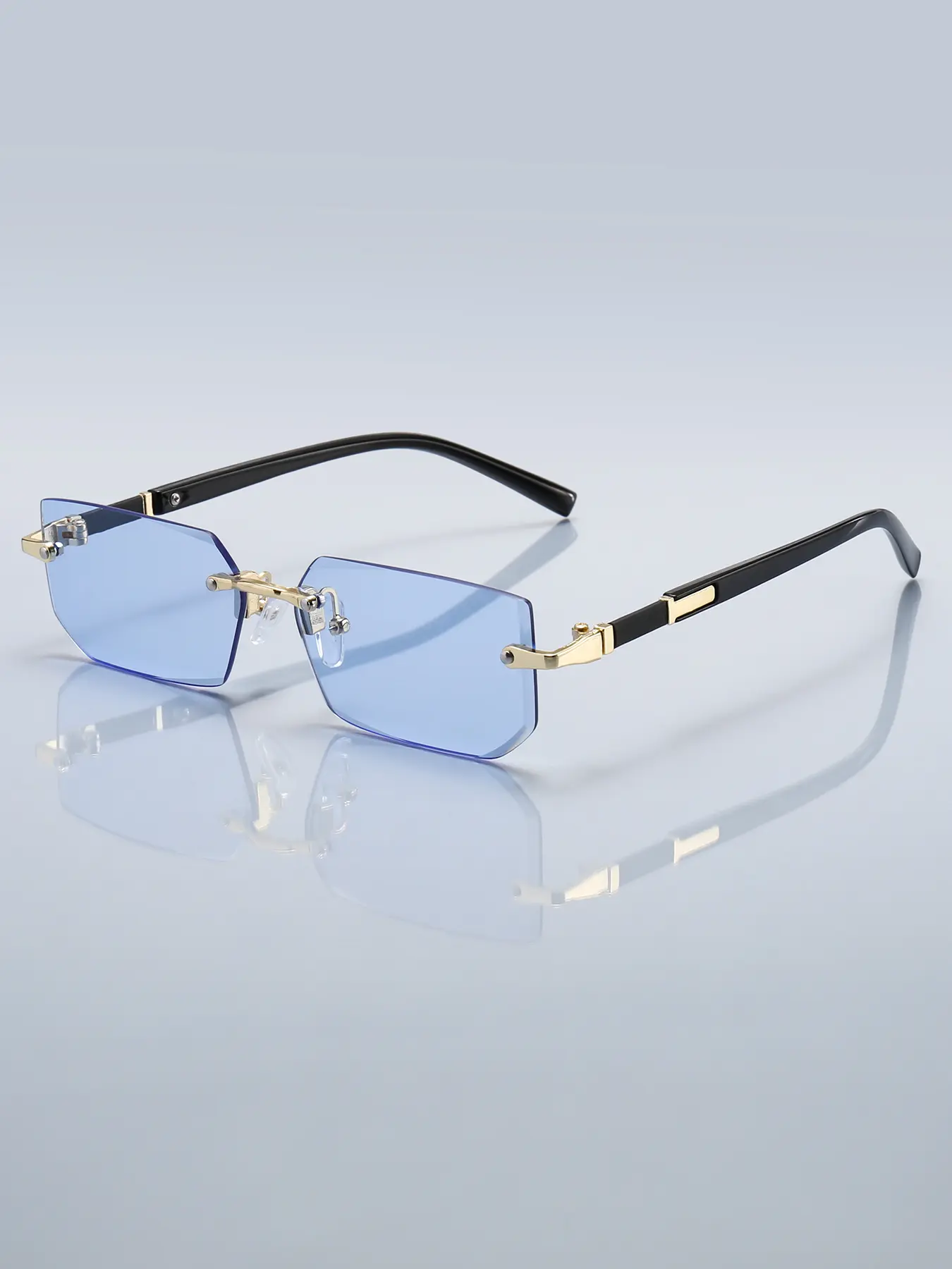 Frameless business square gradient fashion glasses, Stylish glasses, men's and women's colored lens metal frame, offering multiple color choices, metal mirror legs enhance durability, suitable for various living scenario