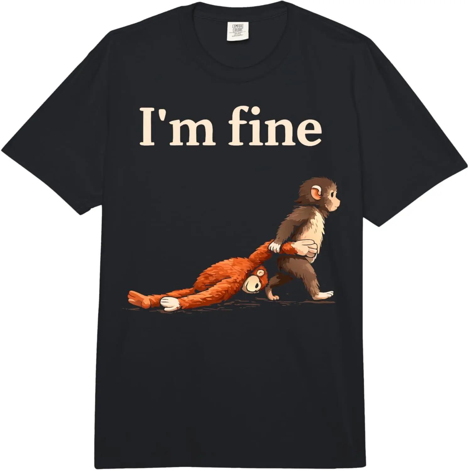Sad Monkey Punch Meme with an Orange Toy I'm Fine Comfort Colors Adult Heavyweight T-Shirt