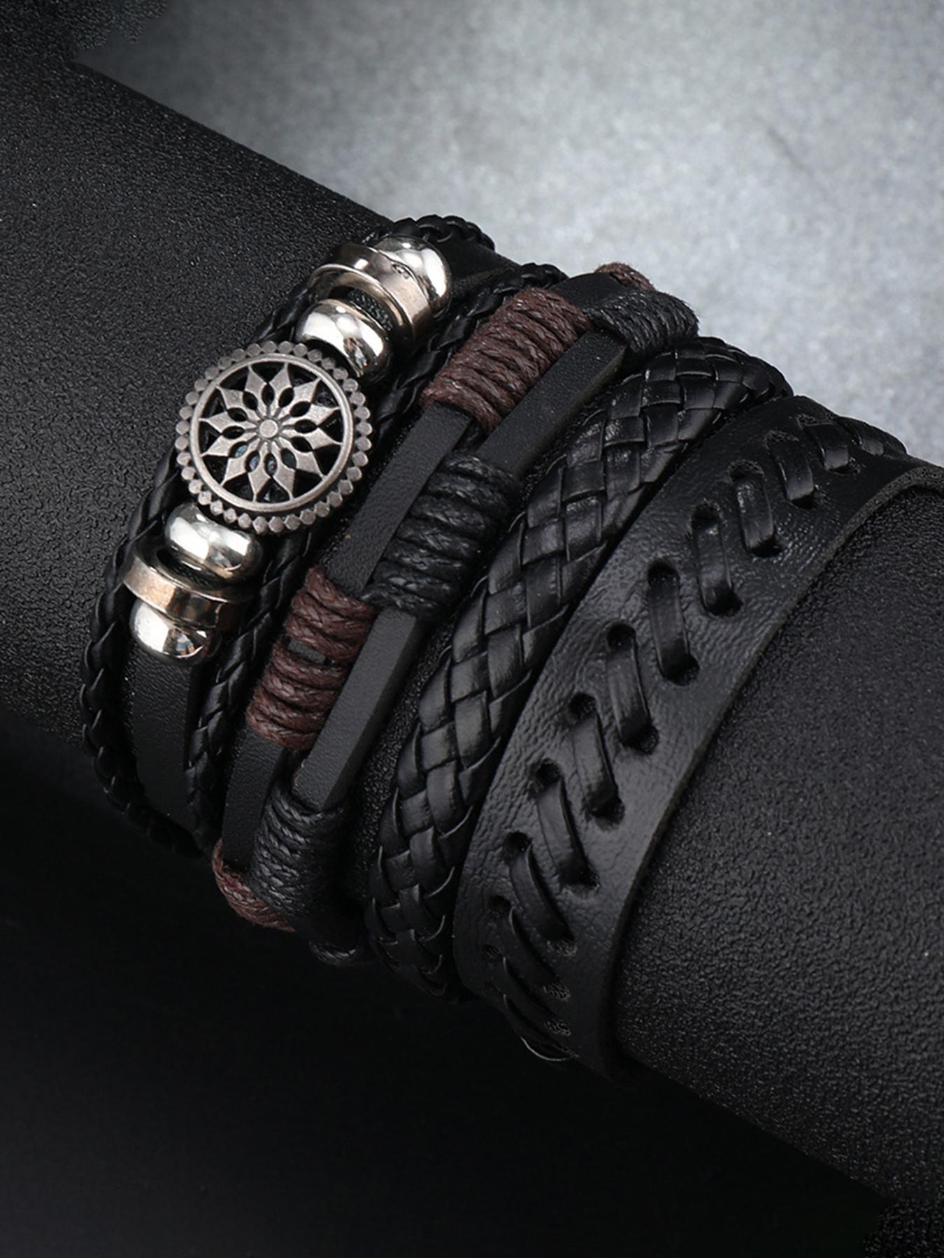 Men's Punk Style Leather Braided Bracelets, Vintage Beaded Bracelets, Fashionable Designer Jewelry for Party, Daily Clothing Decor, Trendy All-match & Exquisite Jewelry for Gift