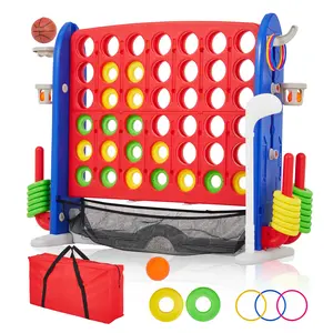 Jumbo 4-in-a-Row Game Set, 4-in-1 Multi-Game with Basketball Golf Ring Toss, 3 Adjustable Heights Quick Reset, Waterproof UV-Resistant PE & ABS, Portable Indoor Outdoor Family Party Game