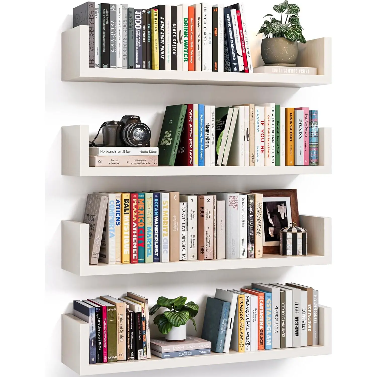 Floating Bookshelves for Wall - Wall Mounted Bookshelf Set of 4, U-Shaped Hanging Bookshelf for Bedroom, Living Room & Office, Wall Book Shelf for Home Decor & Storage (4, White, 17 Inches)