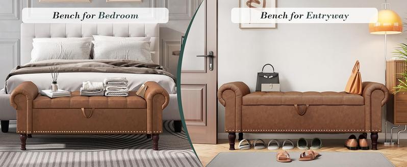 Apicizon 60”Ottoman with Storage, End of Bed Storage Bench with Tufted Button, Upholstered Sitting Bench for Front Door Entrance,Bedroom,Living Room