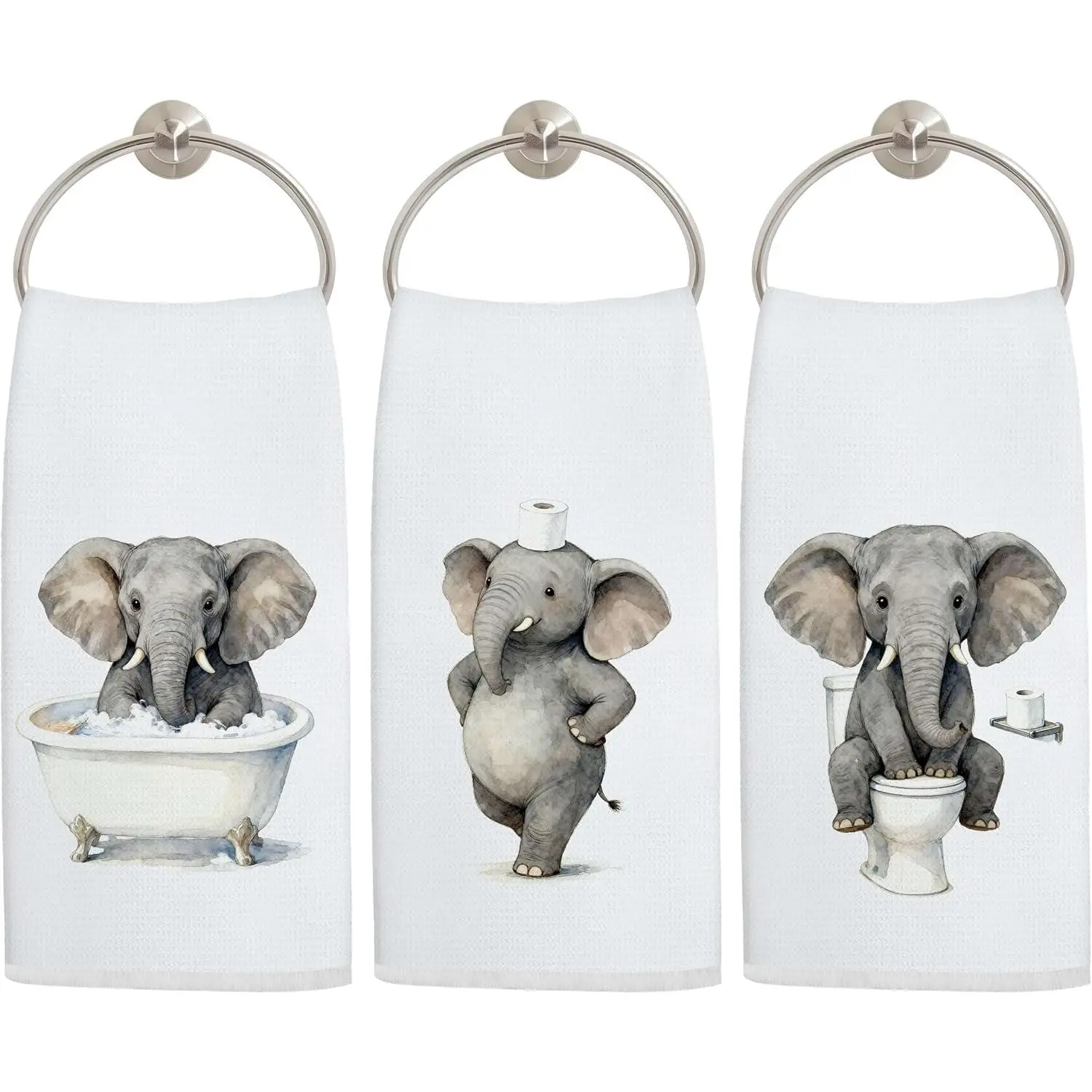 Funny Elephant Bathroom Hand Towels, Elephant Lover Gifts,  Bathing Elephants  Decorative Hand Towels for Bathroom Washroom Restroom, 16x24 Inch Set of 3