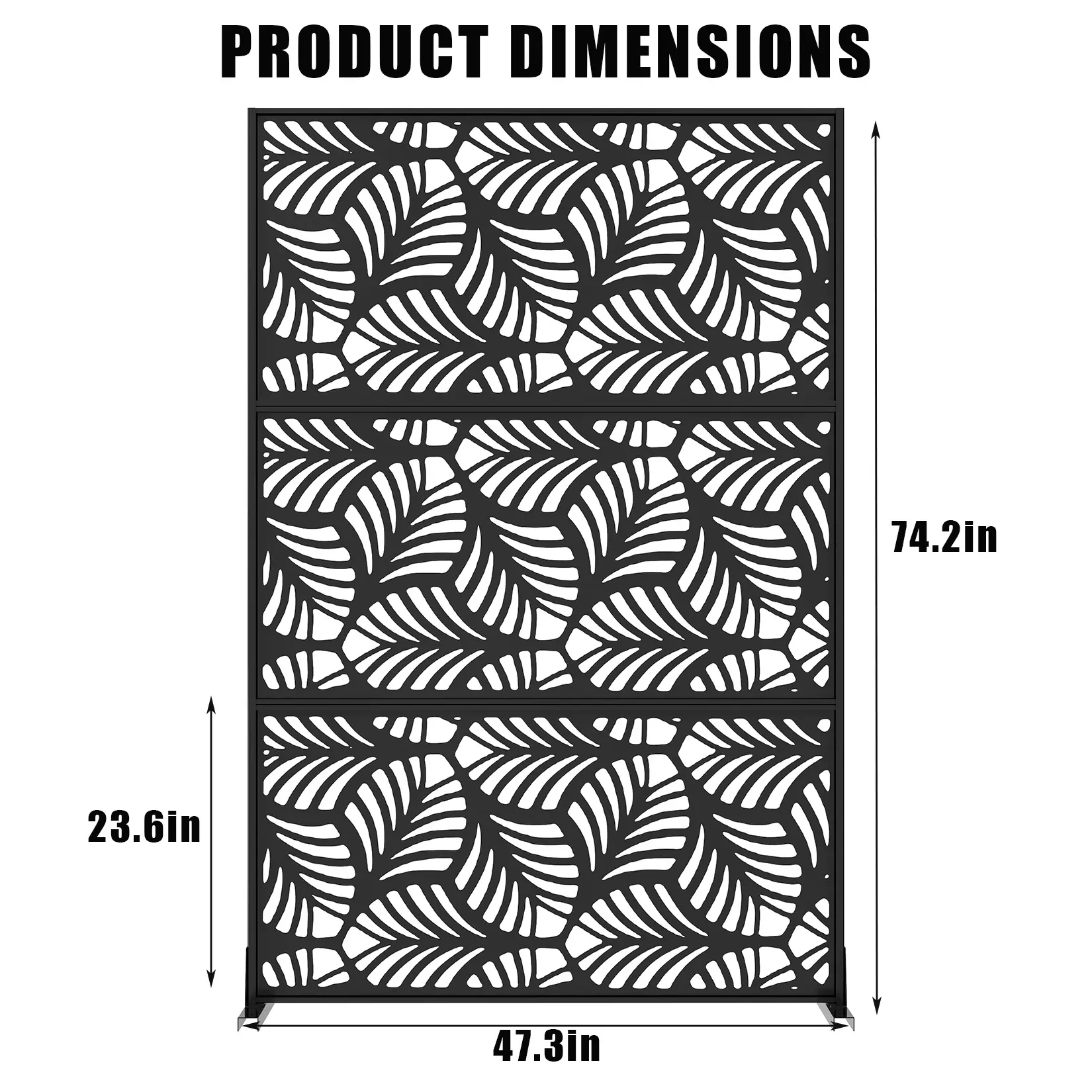 72"H x 47"WOutdoor Privacy Screen Metal Garden Divider Panel with Tropical Leaf Design, Freestanding Weatherproof Privacy Fence for Patio Deck Backyard Balcony