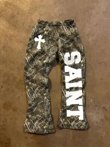 Unisex Street Style Saint Print Camo Pants, Fitted Long Trousers for All Seasons, Casual Daily Wear, Y2K Fashion, Men's Gift, Camouflage Print Pants, Casual Streetwear Trousers, Casual Fashion Bottoms