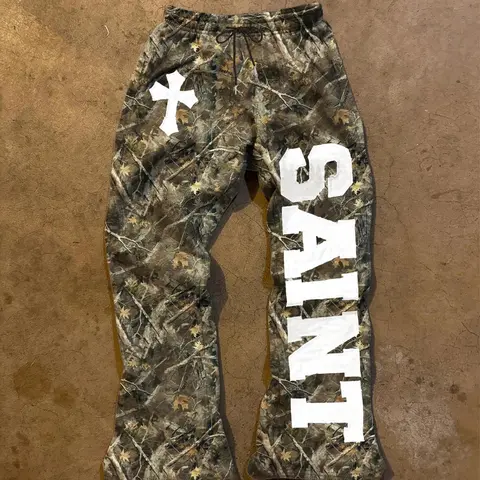 Unisex Street Style Saint Print Camo Pants, Fitted Long Trousers for All Seasons, Casual Daily Wear, Y2K Fashion, Men's Gift, Camouflage Print Pants, Casual Streetwear Trousers, Casual Fashion Bottoms, Streetwear Clothing