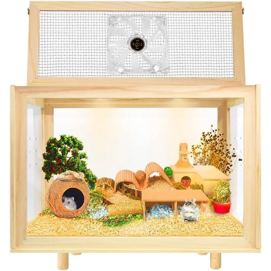 Large Wooden Small Animal Habitat with Ventilator & Waterproof Base, Ideal for Hamsters, Rats, Guinea Pigs