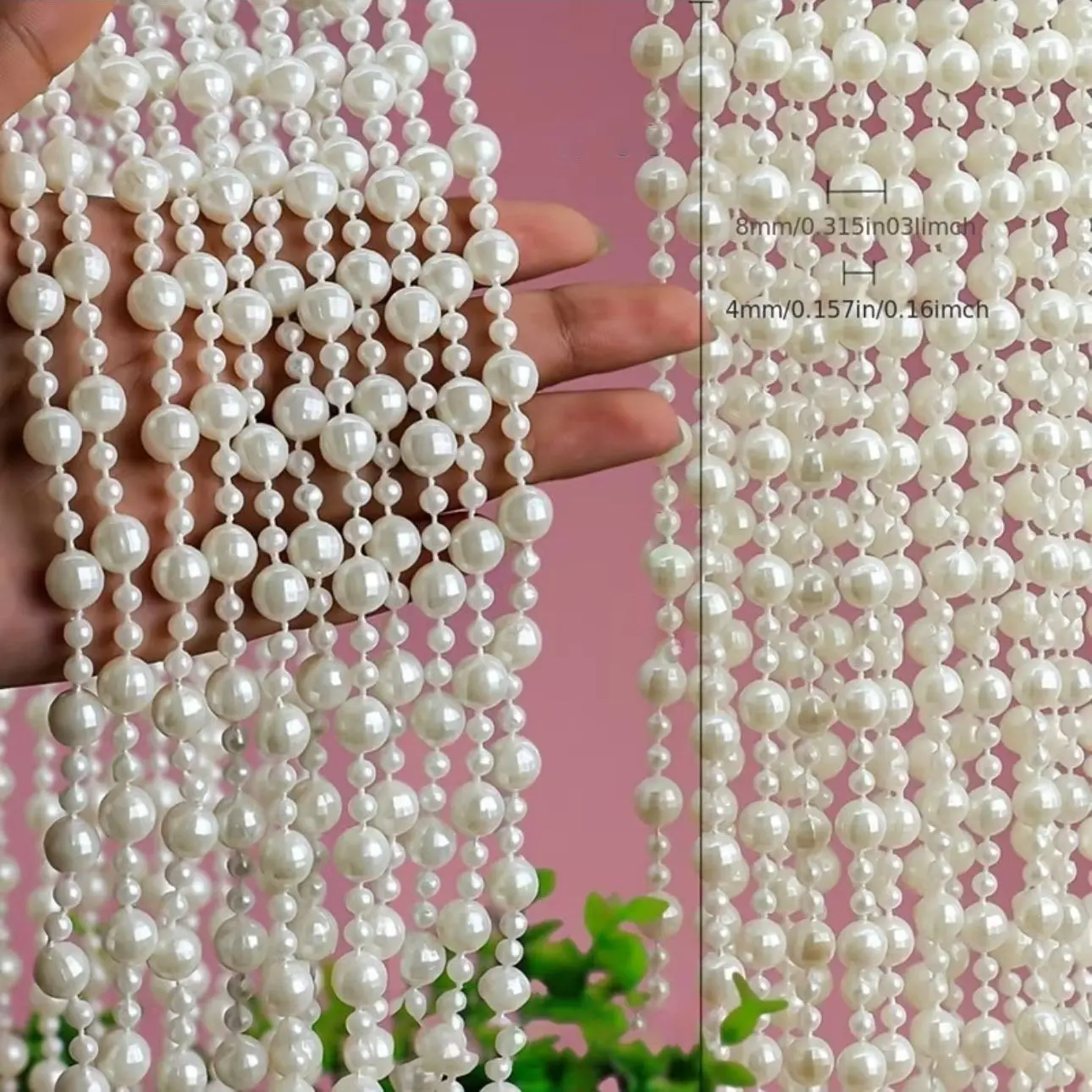 12pcs White Bead Set A with a Total Length of 24 Meters/944.88Inches, in White, Featuring Shiny Bead Strings for Decoration, Multifunctional for Hanging, Decorative Hanging Ornaments, Suitable for Home Decor, Including Windowsills, Porches, Beaded Set