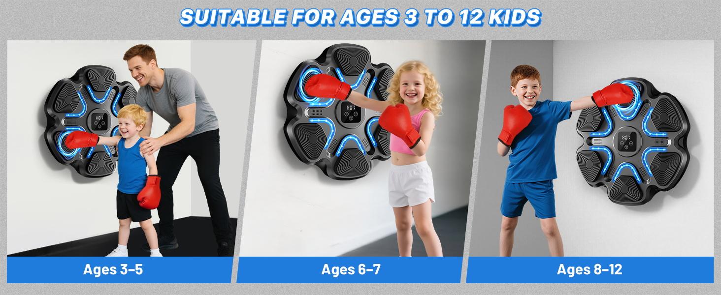 Music Boxing Machine for Kids and Adults, Wall Mounted Bluetooth Punching Trainer with Boxing Gloves, Intelligent LED Boxing Target Workout Machine for Teenagers Boys Girls