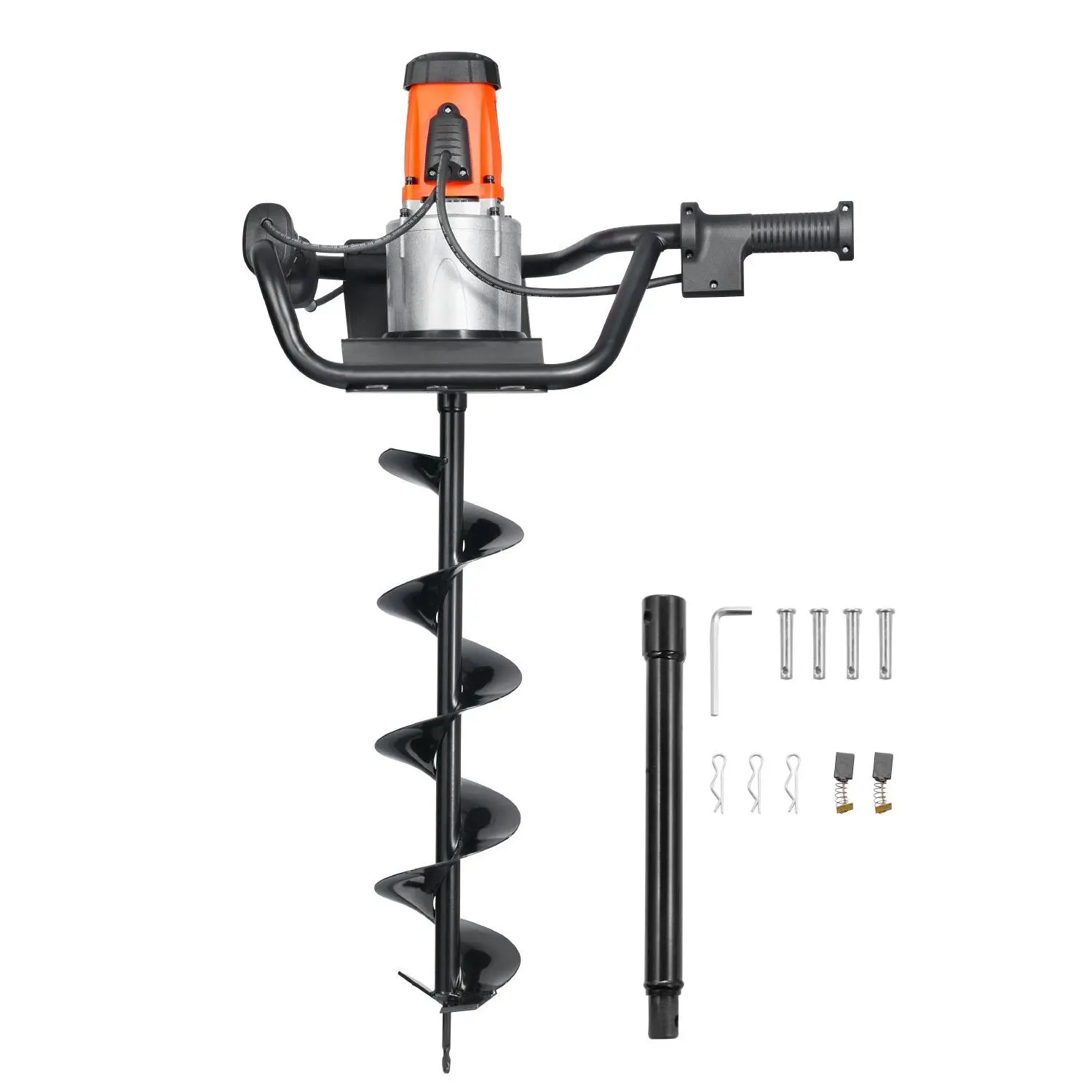 Electric Post Hole Digger, 5.71 in Auger Bit with 1500W Powerful Motor, 140 RPM Alloy Steel Earth Auger Drill Bit with 10.24 in Extension Rod, for Post Hole Digging, Drilling Tree Planting