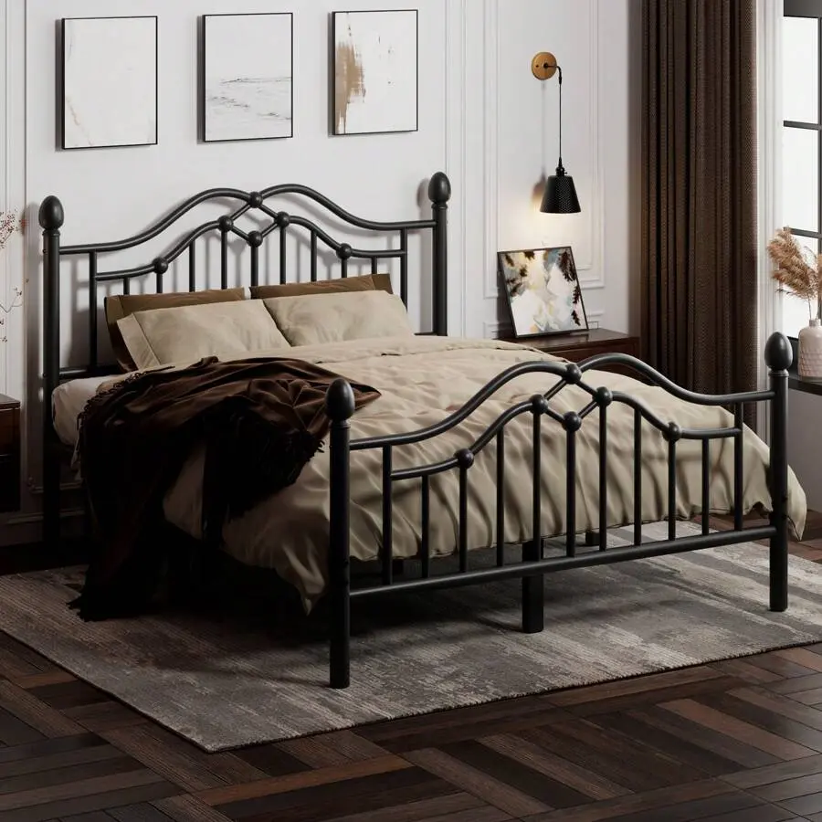 Metal Twin/Full/Queen Bed Frame With Headboard And Footboard, Modern Platform Bed Frame Support Up To 1000LBS, Under Bed Storage, No Box Spring Needed, Easy Assembly, Black/White
