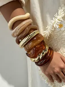 8-Piece Women's Fashion Bracelets Set, Elegant Chunky Acrylic Open Cuff, Cuff Bangle Set, Casual All-Season Accessory, Perfect for Parties and Daily Wear