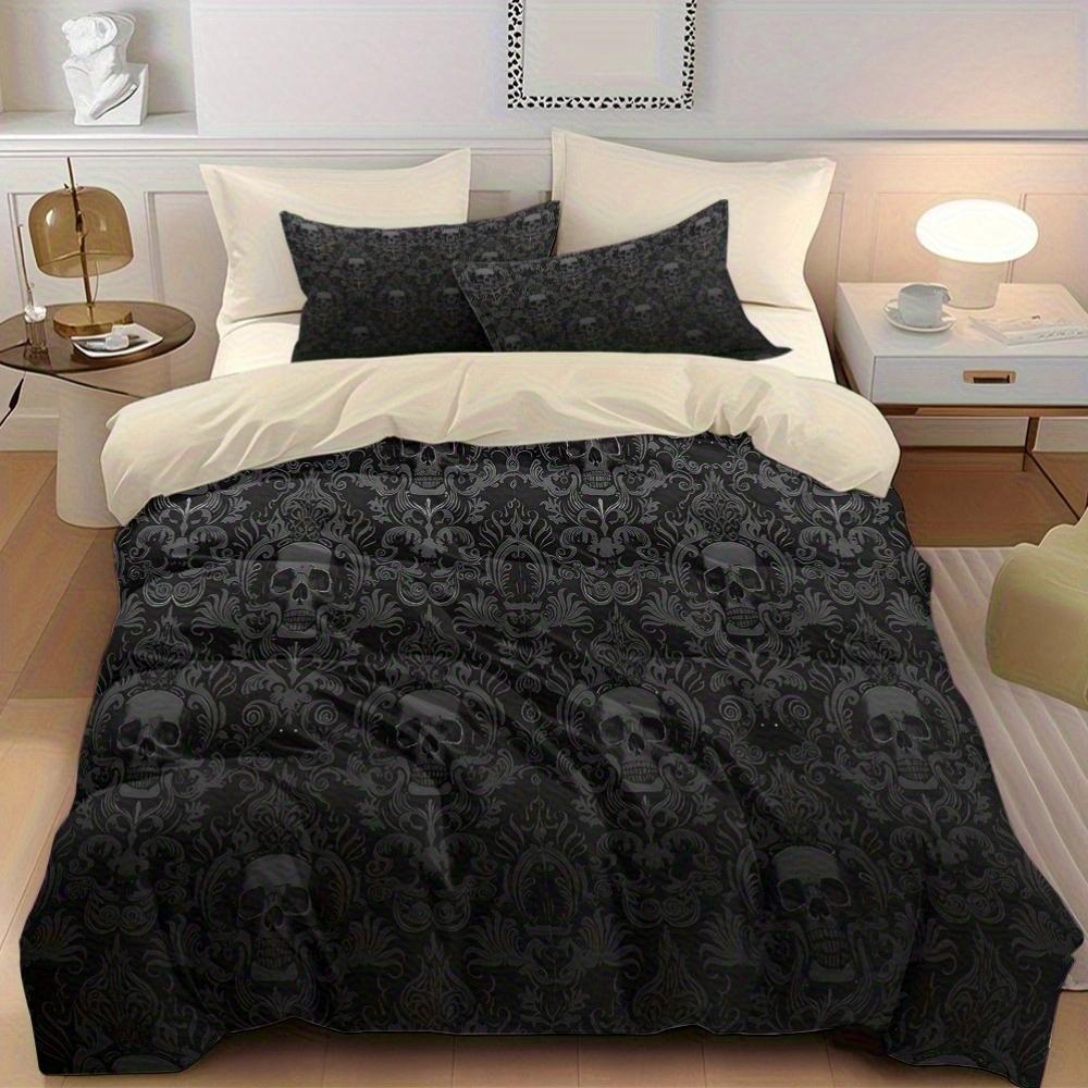 Skull & Floral Pattern Bedding Set, Including 1 Count Bedspread & Pillowcase without Filler, Soft Comfortable Bedding Set for Home Bedroom Duvet Cover Set