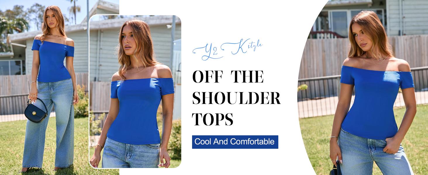 Womens Off The Shoulder Tops Summer Short Sleeve Slim Fit T Shirts Sexy Y2k Going Out Crop Tops Womens Off The Shoulder Tops Summer Short Sleeve Slim Fit T Shirts Sexy Y2k Going Out Crop Tops