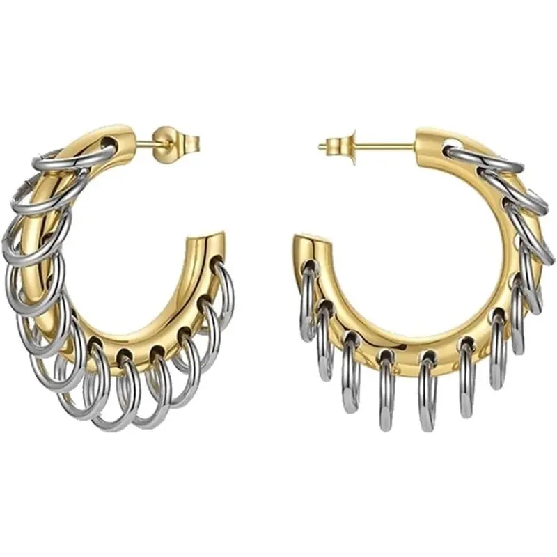Gold Chunky Hoop Earrings C Shaped For Women Daily Wear Stainless Steel Jewelry