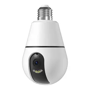 E27 PTZ Light Bulb Security Camera, 360° Panoramic HD WiFi Wireless CCTV Cam with AI Human Detection, IP Mini Hidden Surveillance Cam with Card Slot for Home Indoor Monitoring