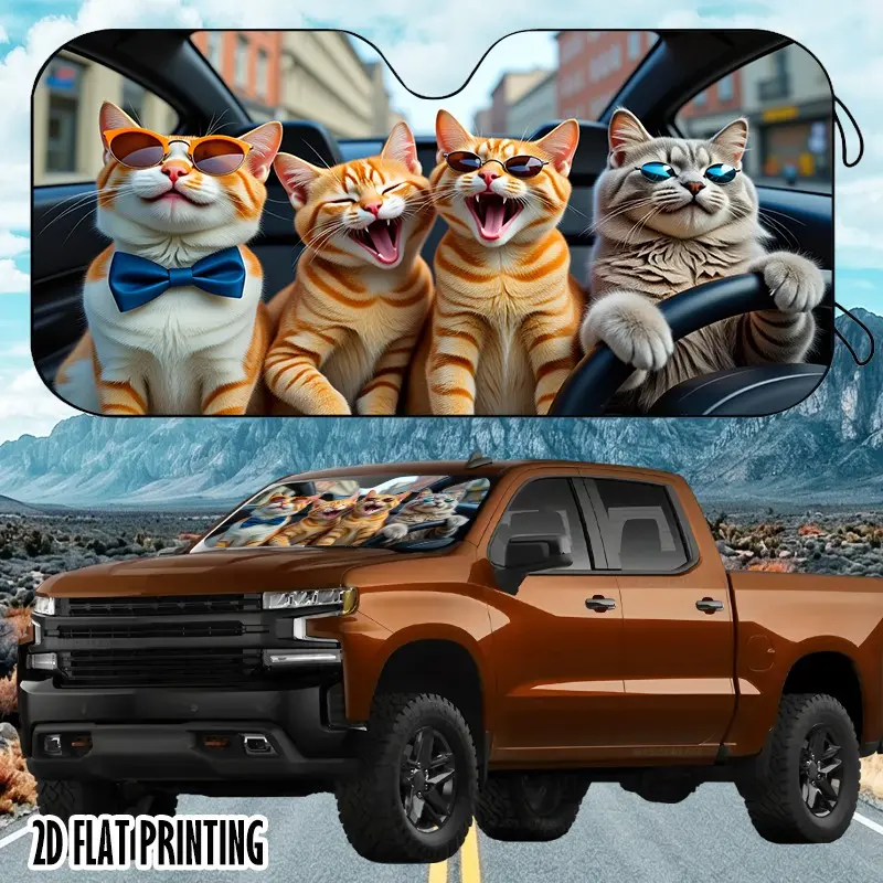 Cat Pattern Car Sunshade, Foldable Front Windshield UV Protection, Heat Insulation for Cars Suv Pickup RV, Fun Cartoon Car Accessories, Front Window Sun Shade For Car
