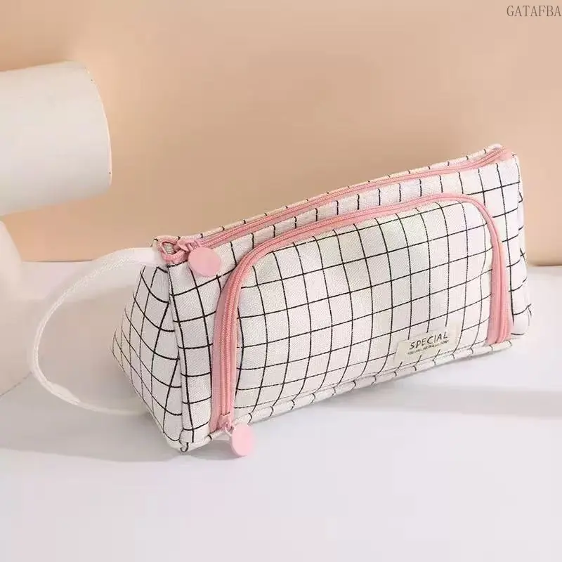 Korean Ins Style Large Capacity Triangle Pencil Bag, Portable Multi-functional Handheld Stationery Storage Pouch for Study & Office Supplies
