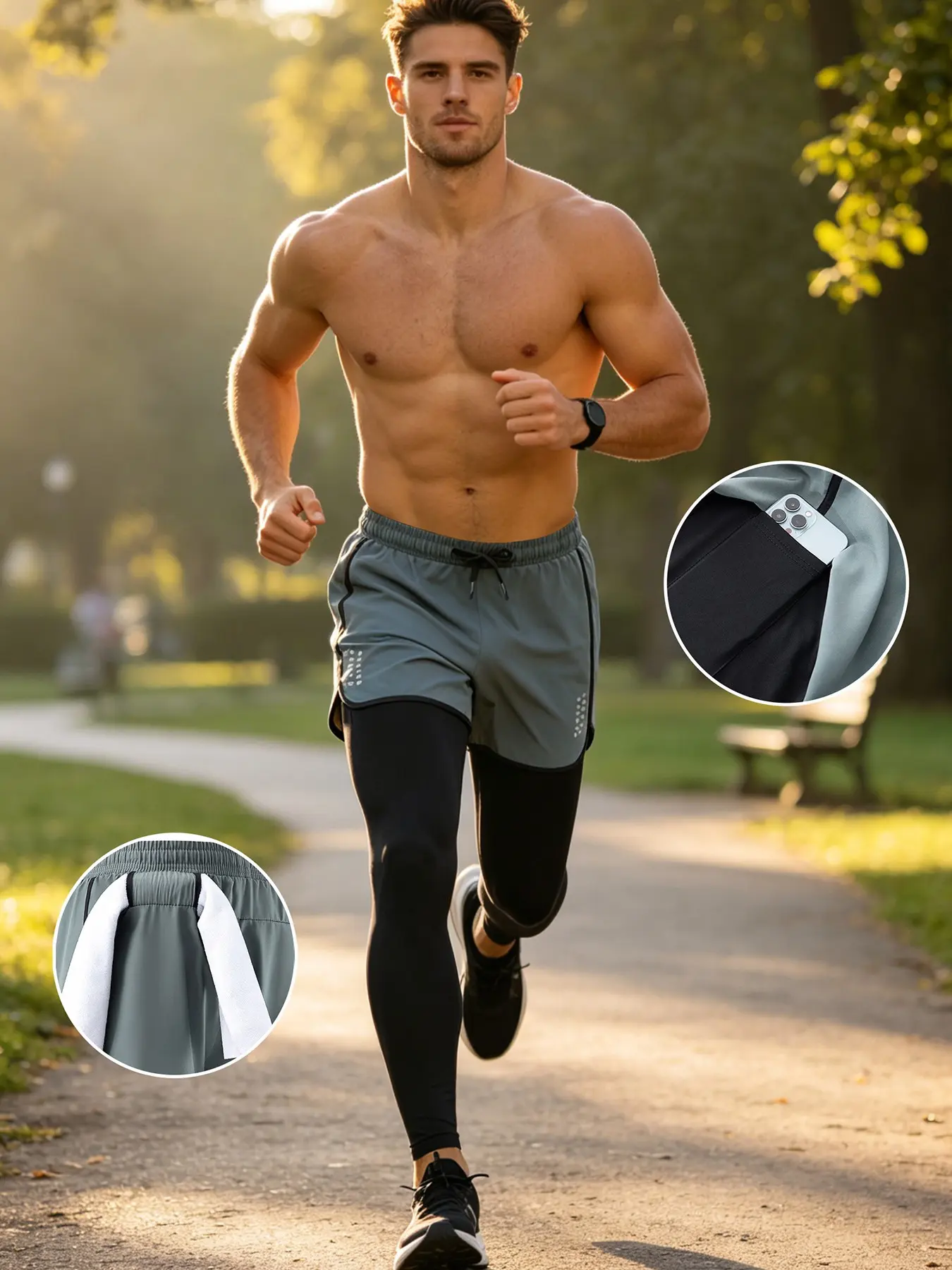 Men's Summer Fitness Tight Training Pants, Breathable Sporty Long Trousers, Quick-Dry Outdoor Running Bike Pants, Fashion Casual Sports Wear