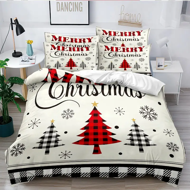3-Piece Bedding Set with Christmas Theme, Soft Breathable Duvet Cover and Pillowcases, Multiple Sizes Available