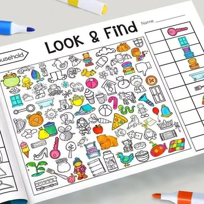 1-2 sets of children's fun hidden object books, discovery activity books, featuring visual search challenges - interactive concentration games, educational activities, learning supplies, Easter and Christmas gifts