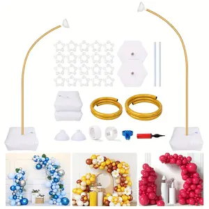 8FT And 5FT Golden Balloon Stand Kit, Free Bending Balloon Arch Column, Half Arch Balloon Stand with Base for Wedding, Birthday, Baby Shower, Graduation, And More
