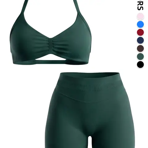 Summer Halter Bra and Shorts Set, Seamless Shaping Gym Wear, Summer Fitness Outfit, Strong Support, High Elasticity, Ideal for Women, Perfect for Fitness, Fitness Gymwear