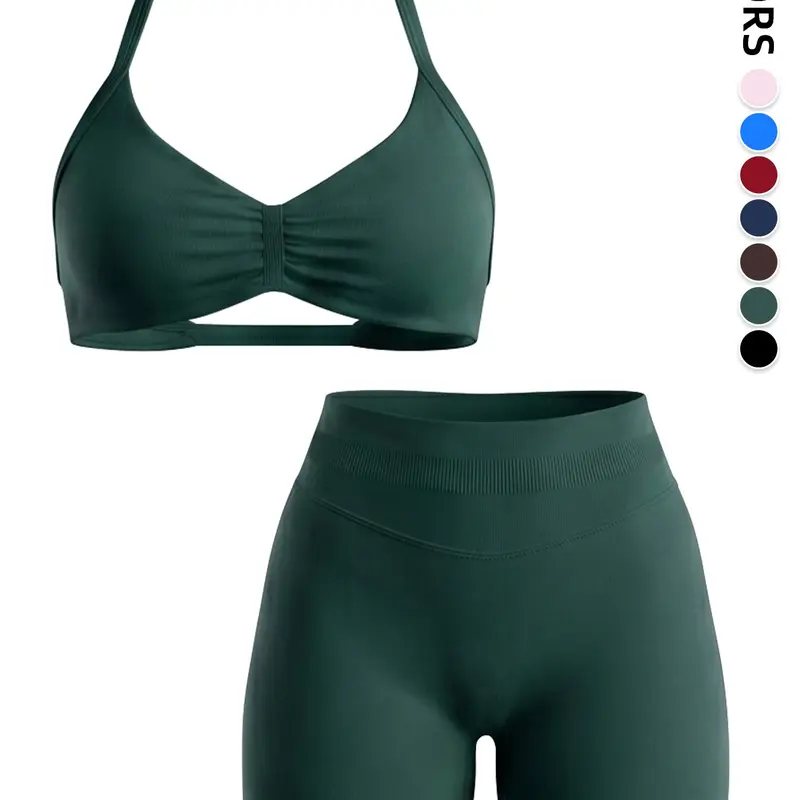 Summer Halter Bra and Shorts Set, Seamless Shaping Gym Wear, Summer Fitness Outfit, Strong Support, High Elasticity, Ideal for Women, Perfect for Fitness, Fitness Gymwear