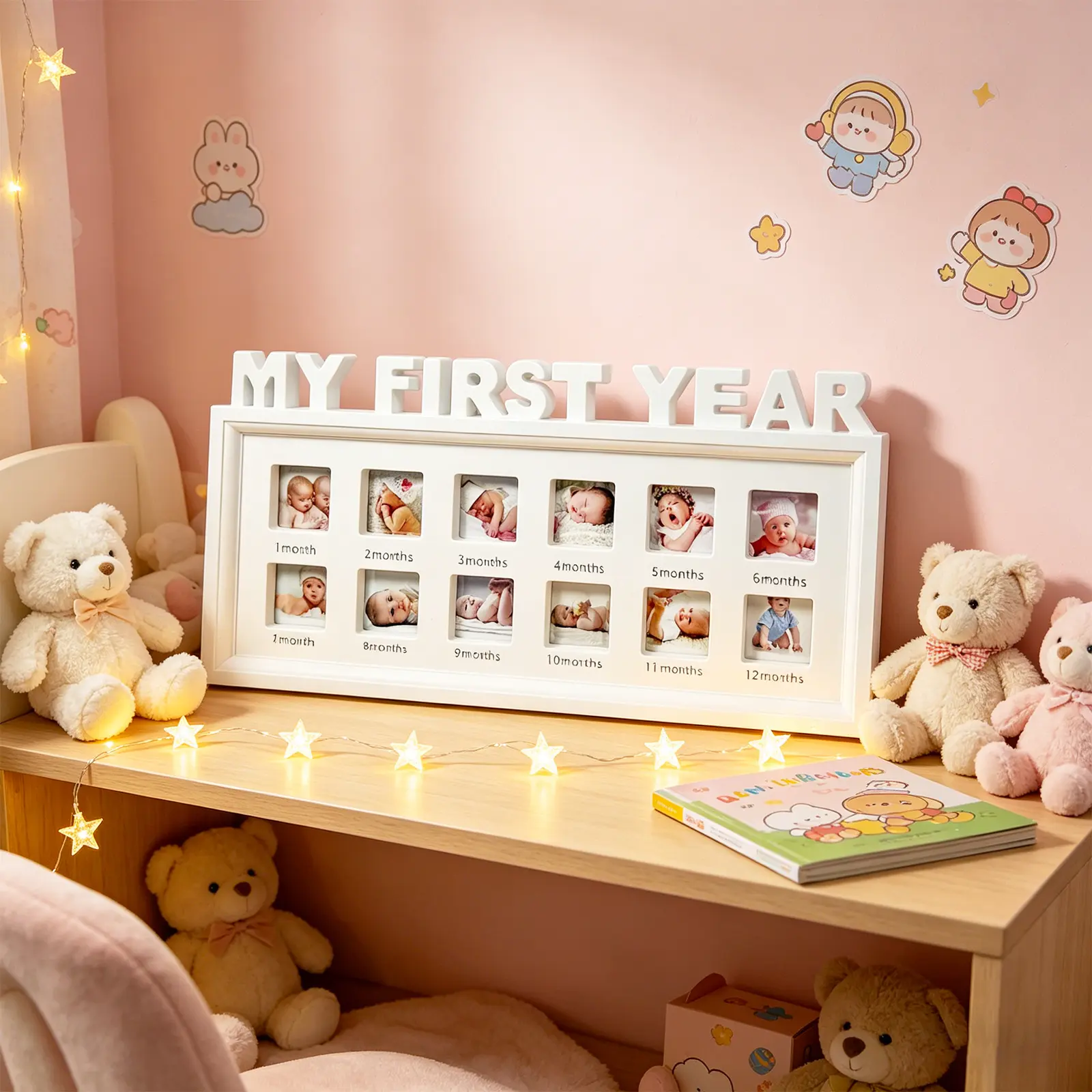 Cochildor Baby Newborn Infant Photo Frame, 0-12 Months Growth Milestone Commemorative Photo Frame, First-Year Baby Souvenir, Kids Growing Memory Gift, Baby Shower